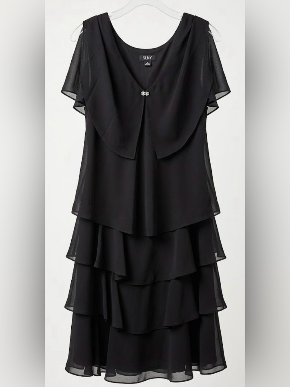 SLNY Black Layered Chiffon Dress 16